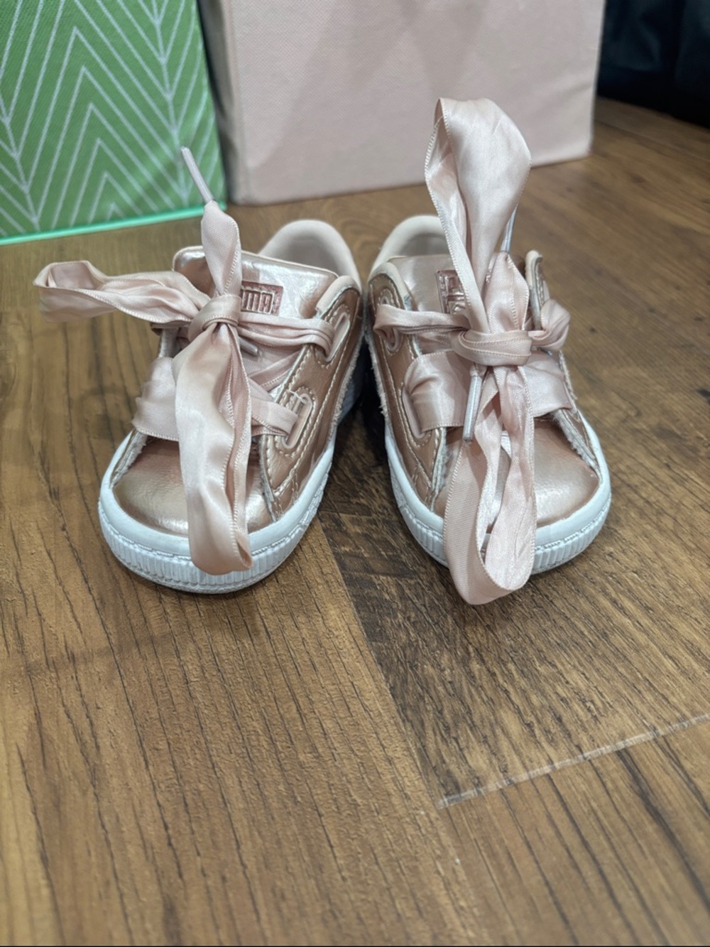 Puma Kids Metallic Rose Gold Sneakers with Satin Ribbon Laces
